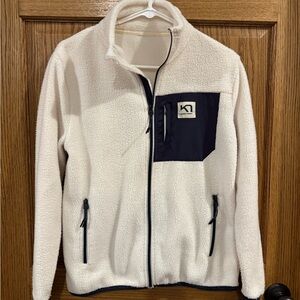 Kari Traa Sherpa Fleece Zip Jacket Cream Navy Pocket Women’s M